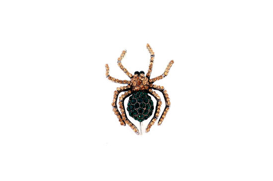 Picture of Spider Brooch || Gold & Green Rhinestone Crystal Pin For Halloween