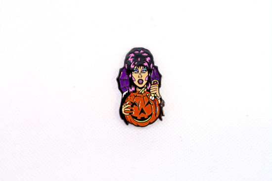 Picture of Witch  Brooch || Scary Enamel Cartoon Witch with Pumpkin Lapel Pins Brooches- Halloween Pins