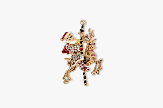 Picture of Cute Deer Santa Brooch | Christmas Brooch| Rhinestone Christmas Pins- Gold Silver Color