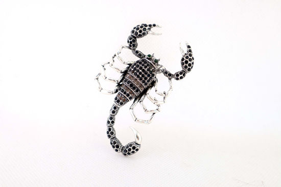 Picture of Scorpio Brooch with Black Rhinestones | Movable Tail Halloween Pin | Scorpion Lapel Pin for Women & Men