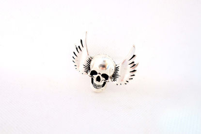 Picture of Crystal Horror Winged Skull Brooch | Halloween Lapel Pin | Gothic Jewelry