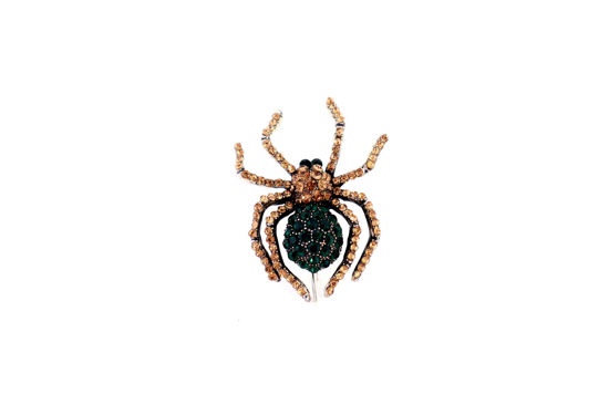 Picture of Gold & Green Rhinestone Spider Brooch | Crystal Pin for Halloween