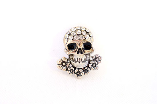 Picture of Shine Clear Rhinestones Floral Punk Skull Brooch | Skull Bones Head Pin