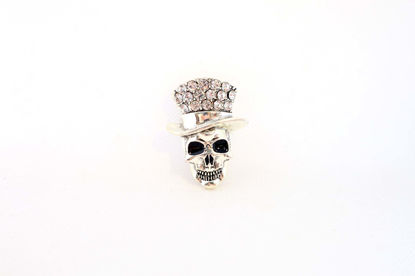 Picture of Shine Clear Rhinestones Hat Scary Punk Skull Brooch | Skull Bones Pin