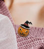 Picture of Pumpkin Brooch | Enamel Rhinestones Black Witch Hat Pumpkin Brooch | Halloween Lapel Pin