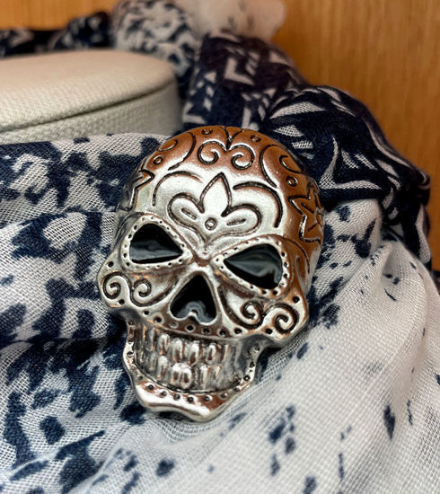 Picture of Crystal Horror Skull Brooch | 3D Skull Lapel Pin | Halloween Accessory