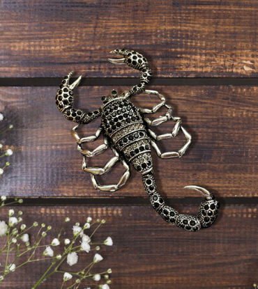 Picture of Scorpio Brooch with Black Rhinestones | Movable Tail Halloween Pin | Scorpion Lapel Pin for Women & Men