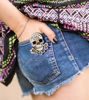 Picture of Shine Clear Rhinestones Floral Punk Skull Brooch | Skull Bones Head Pin