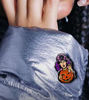 Picture of Witch Brooch | Scary Enamel Cartoon Witch with Pumpkin Lapel Pin | Halloween Brooch