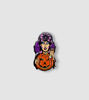 Picture of Witch Brooch | Scary Enamel Cartoon Witch with Pumpkin Lapel Pin | Halloween Brooch