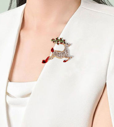 thumbnail interactive-video image 1 of Deer Brooch Pin With Rhinestones - Crystal Jewelry For Women's Coats And Dresses 1 of 9